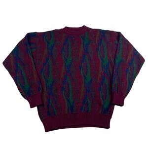 Vintage Maroon Rainbow Shaggy Colorful Retro Sweater Fits like Large Made in USA